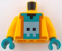 Torso Pixelated Hoodie Open, Dark Orange Trim, Dark Turquoise Shirt with Metallic Light Blue Creature, Black Neck Pattern / Bright Light Orange Arms / Dark Turquoise Hands