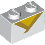 Lego Brick 1 x 2 with 2 Pearl Gold Lines (V-Neck Shirt), Yellow Triangle print / White