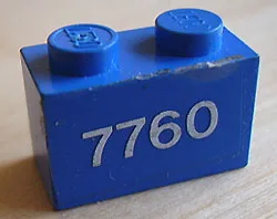 Brick 1 x 2 with White '7760' Pattern (Sticker) - Set 7760