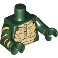 Lego Torso Bare Chest with Bones and Spikes print, Dark Green Arms with Tan Stripes print, Dark Green Hands / Dark Green