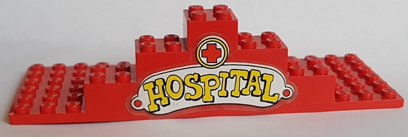 Lego Stickered Assembly 16 x 6 x 3 1/3 with Red Cross and Yellow 'HOSPITAL' Pattern (Sticker) - Sets 137-1 / 347-3