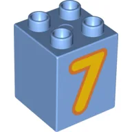 Duplo Brick 2 x 2 x 2 with Yellow '7' Print / Medium Blue