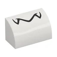 Brick Curved 1 x 2 x 1 No Studs with Jagged Black Line (Dry Bones Mouth) Print / White