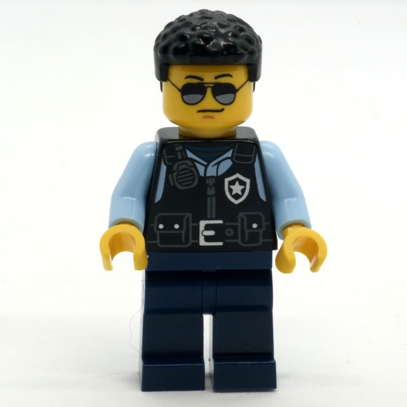 Lego Police Officer - Black Torso, Dark Blue Legs, Short Black Hair