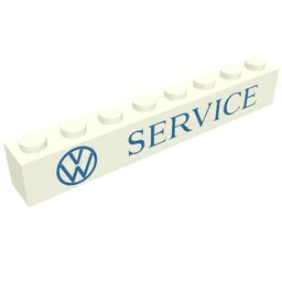 Brick 1 x 8 with 'VW SERVICE' Blue Print / White