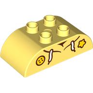Lego Duplo Brick 2 x 4 Curved Top, Hoodie Top and Yellow Star and Button Print / Bright Light Yellow