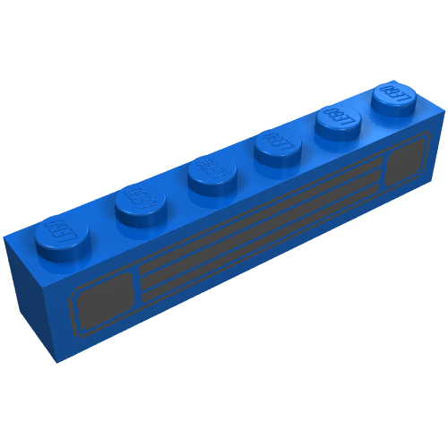Lego Brick 1 x 6 with Black Car Grill Print / Blue