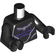 Lego Torso, Dark Purple Muscles, Silver Necklace print (Black Panther), Black Arms and Hands / Black