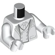 Lego Torso, Tuxedo, White Vest, Shirt, Light Bluish Grey Trim, Buttons, Tie print, White Arms and Hands / White