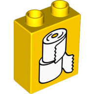 Lego Duplo Brick 1 x 2 x 2 with Bottom Tube and Two White Toilet Paper Rolls Print / Yellow