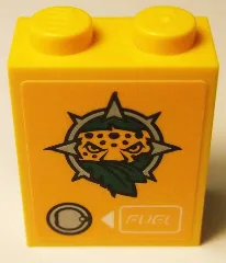 Brick 1 x 2 x 2 with Inside Stud Holder with Leopard Head, Leaves, Fuel Inlet and White Arrow and 'FUEL' Pattern (Sticker) - Set 60158