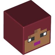 Lego Minifig Head Special, Cube with Nougat Face, Magenta Lips print / Dark Red