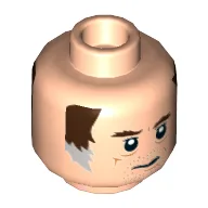 Minifig Head Wuher, Brown Eyebrows, Brown and Gray Sideburns, Stubble, Age Lines, Mouth Closed / Open Print / Light Nougat