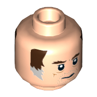 Lego Minifig Head Wuher, Brown Eyebrows, Brown and Gray Sideburns, Stubble, Age Lines, Mouth Closed / Open Print / Light Nougat