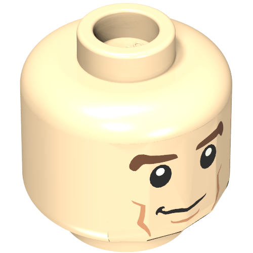 Lego Minifig Head Michael Knight, Brown Eyebrows, Cheek Lines, Smile / Smile with Teeth Print