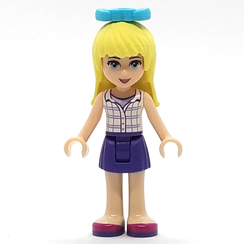 Lego Stephanie - White Plaid Top, Dark Purple Skirt, Medium Azure Bow in Hair