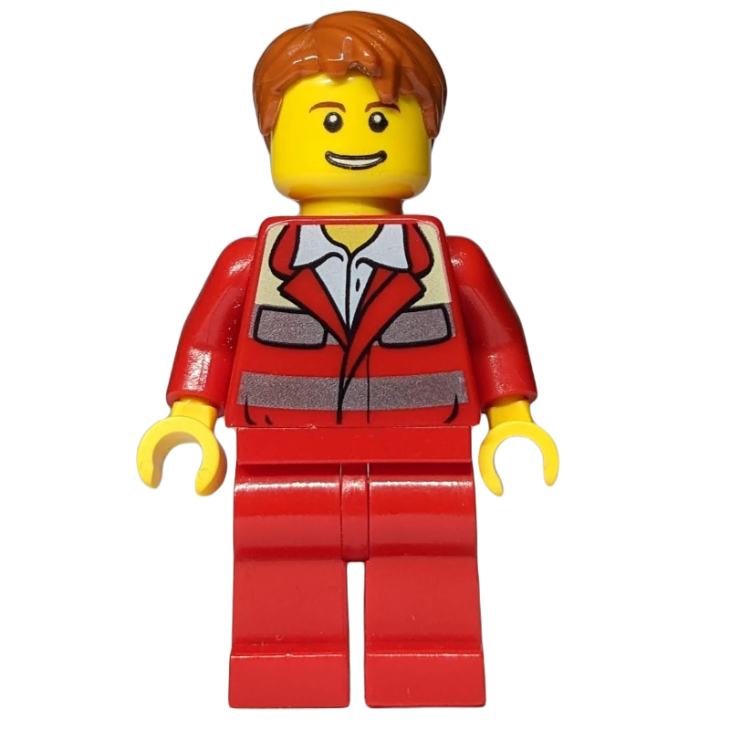 Lego Paramedic, Red Uniform, Dark Orange Hair