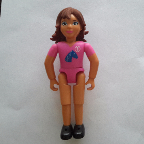 Lego Belville Figure Fixed Elbows, Child, Female, Brown Hair and Pink Shirt / Nougat