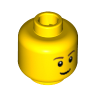 Lego Minifig Head, Brown Eyebrows, Thin Grin, Eyes with White Pupils Print / Yellow