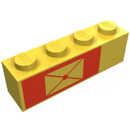 Brick 1 x 4 with Envelope on Red Background, Left Print / Yellow