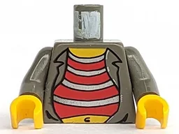 Torso Shirt Open over Red Tank Top with Silver Stripes, Yellow Neck and Stomach with Navel Pattern / Dark Gray Arms / Yellow Hands