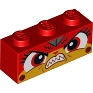 Brick 1 x 3 with Unikitty Angry, Sharp Teeth, Red Eyes Print / Red