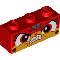 Lego Brick 1 x 3 with Unikitty Angry, Sharp Teeth, Red Eyes print / Red