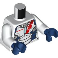 Lego Torso, Dark Blue/Black Iron Legion Armor, Red Avengers Logo print, White Arms, Dark Blue Hands / White