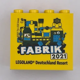 Brick 2 x 4 x 3 with 'LEGOLAND Deutschland Resort FABRIK 2021' / Yellow