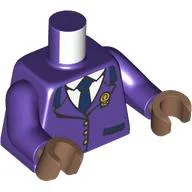 Torso, Uniform Jacket, Gold Button, Medal, White Shirt, Dark Blue Tie Print, Dark Purple Arms, Medium Brown Hands / Dark Purple