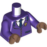 Lego Torso, Uniform Jacket, Gold Button, Medal, White Shirt, Dark Blue Tie print, Dark Purple Arms, Medium Brown Hands / Dark Purple
