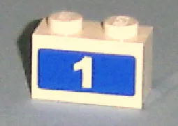 Brick 1 x 2 with White '1' on Blue Background Pattern (Sticker) - Set 7641