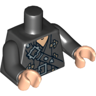Lego Torso Overcoat with Belts and Gold Fleur de Lis Buckles Print, Black Arms, Light Nougat Hands / Black