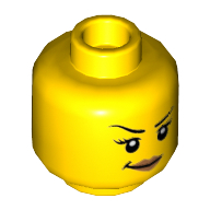 Lego Minifig Head Joey / Chamille, Raised Eyebrow, Eyelashes, Peach Lips, Smirk Print / Yellow