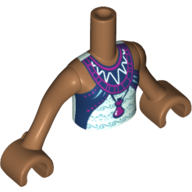 Lego Minidoll Torso Girl with Light Aqua Top with Dark Blue and Magenta Trim, Flask, Metallic Light Blue Accents Print, Medium Nougat Arms with Hands / Medium Nougat