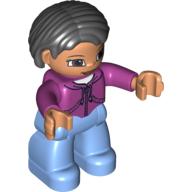 Lego Duplo Figure Bob / Pageboy Hair Black, with Medium Blue Legs, Magenta Top, Brown Eyes / Magenta