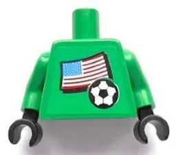 Torso Soccer US Goalie, US Flag Sticker Front, White Number Sticker Back Pattern (specify number in listing) / Green Arms / Black Hands