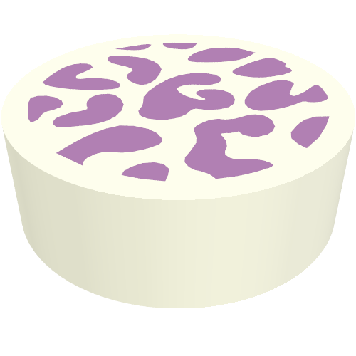 Lego Tile Round 1 x 1 with Lavender Leopard print / White