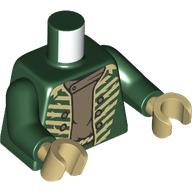 Lego Torso, Uniform Jacket, Tan Straw, Rope for Belt, Dark Tan Shirt print, Dark Green Arms, Tan Hands / Dark Green