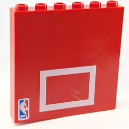 Brick 1 x 6 x 5 with White Rectangle/Basketball Board Print / Red