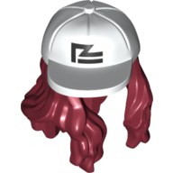 Lego Hair and Hat, Cap Angled, Long Hair Dark Red Print / Dark Red