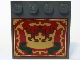 Tile, Modified 4 x 4 with Studs on Edge with Gold Crown and Border, Dark Green Ribbon Pattern (Sticker) - Set 10193
