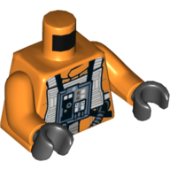Lego Torso Rebel Pilot with White Flight Suit Print, Orange Arms, Black Hands / Orange