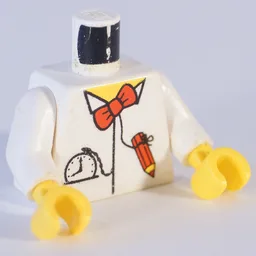 Torso, Shirt with Red Bow Tie, Pencil and Pocket Watch Print, White Arms, Yellow Hands / White