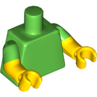 Lego Torso, Dual Molded Arms with Bright Green Sleeves Pattern, Yellow Arms and Hands / Bright Green