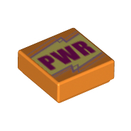 Lego Tile 1 x 1 with Dark Red 'PWR' print / Orange