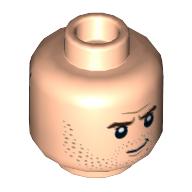 Lego Minifig Head Indiana Jones, Eyebrows, Stubble Beard, Raised Eyebrow Frowning / Spider Webs print / Light Nougat