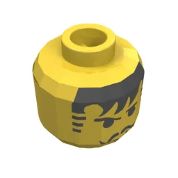 Minifig Head Johnny Thunder / Shadow Knight / Soccer Player, Moustache Black Bangs, Striped Sideburns Print / Yellow