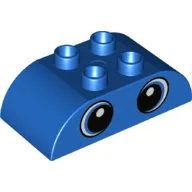Duplo Brick 2 x 4 Curved Top with Two Eyes Print / Blue