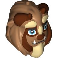 Lego Mask Beast with Reddish Brown Horns, Blue Eyes, Fangs and Tan Beard, Small Pupils Print / Medium Nougat